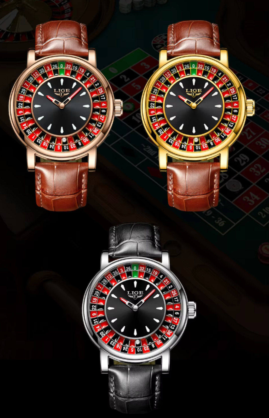 Voyager Roulette Edition | Men’s Brown Leather Waterproof Luminous Watch