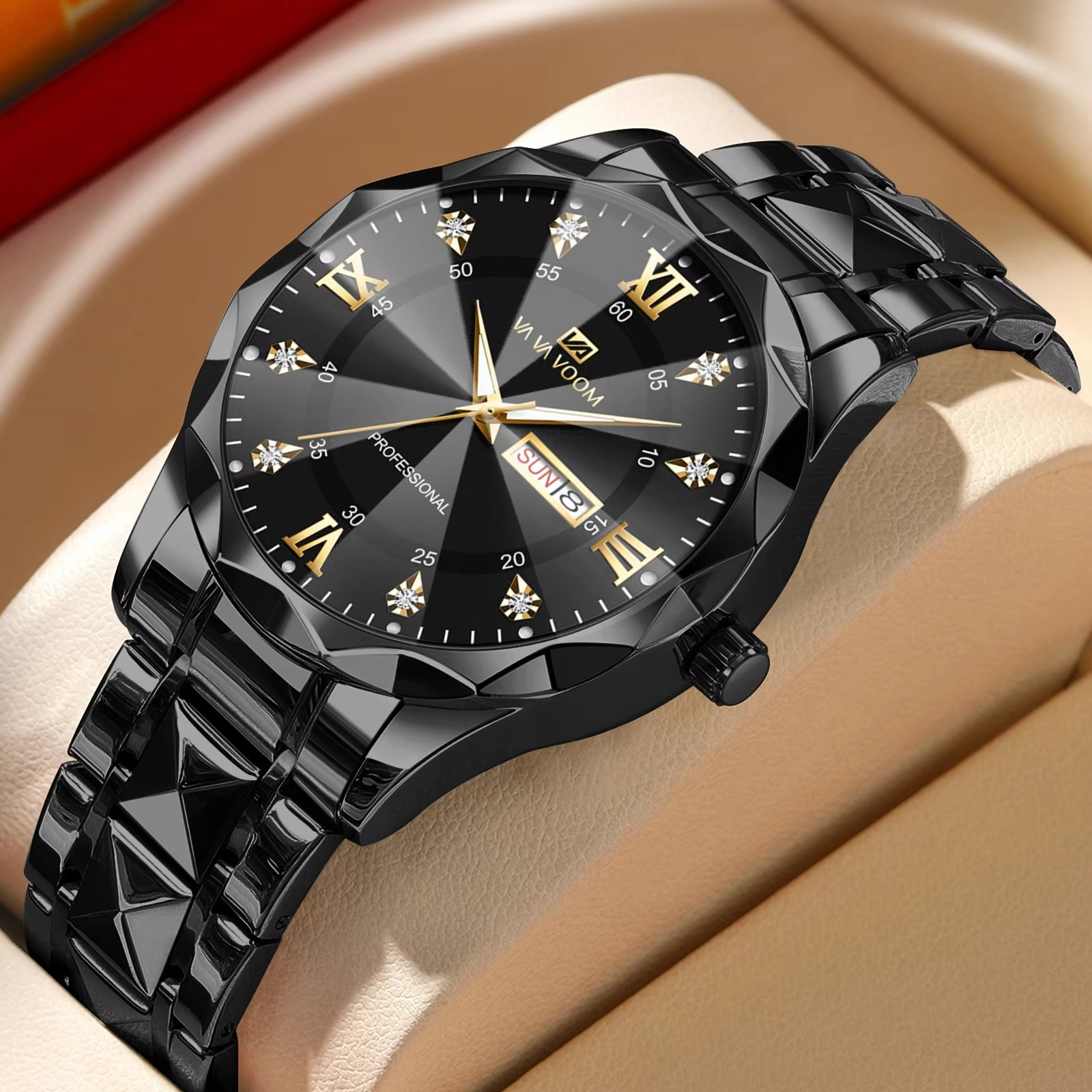 Diamond Luxury Night Glow Double Calendar Quartz Movement 41mm Watch