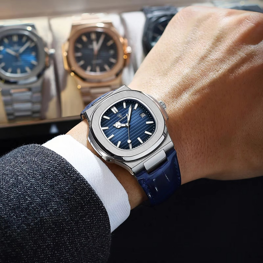 Poseidon's Mark - Top Luxury Square Waterproof Luminous Wristwatch Leather For Men