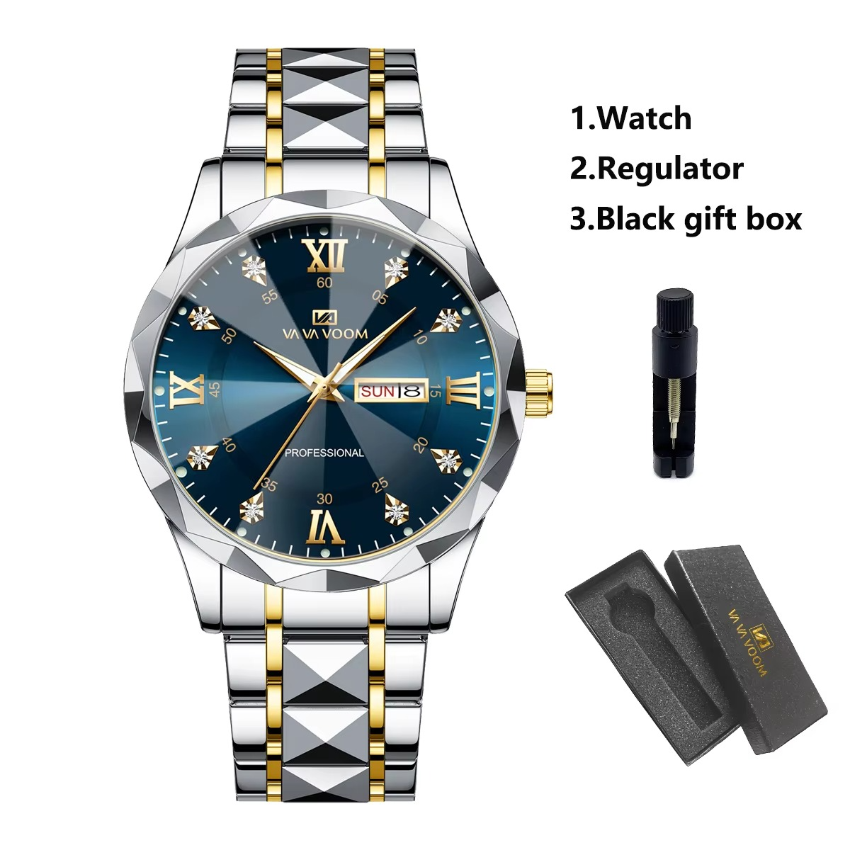 Diamond Luxury Night Glow Double Calendar Quartz Movement 41mm Watch