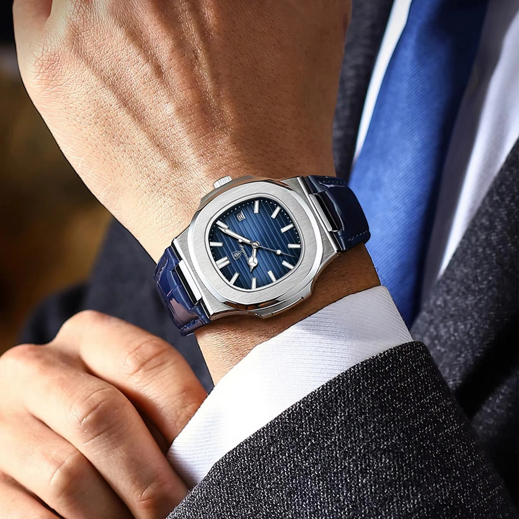Poseidon's Mark - Top Luxury Square Waterproof Luminous Wristwatch Leather For Men