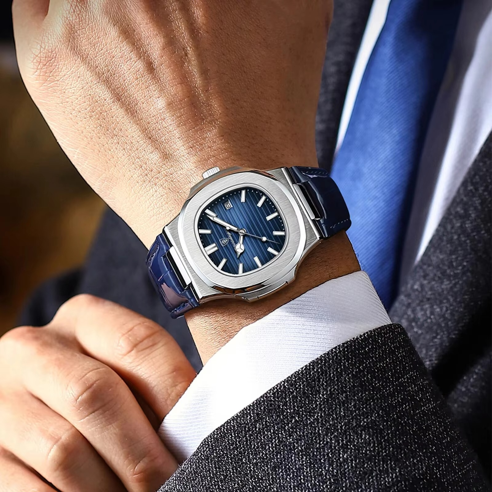 Poseidon's Mark - Top Luxury Square Waterproof Luminous Wristwatch Leather For Men