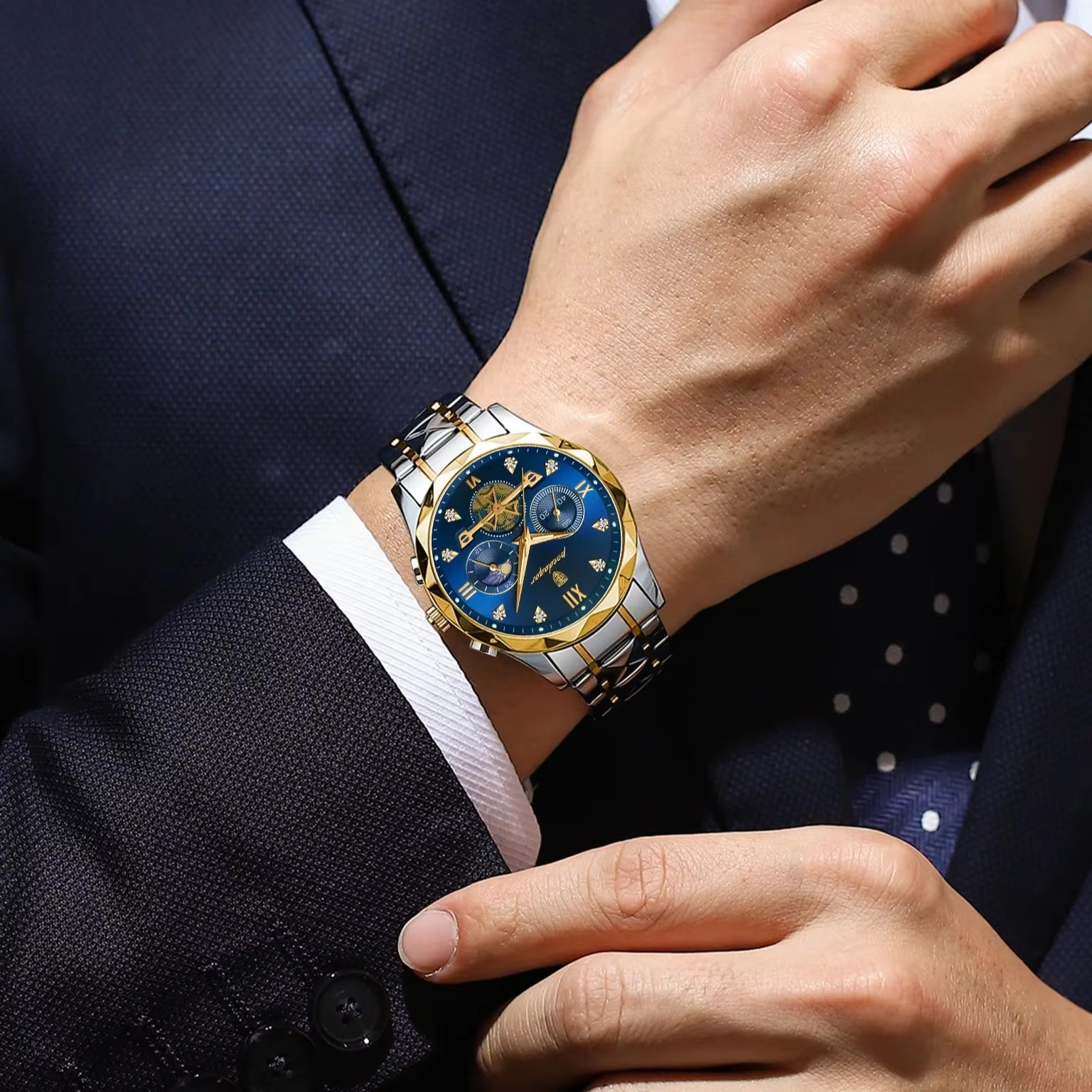 Luminous Chronograph Wristwatch Stainless Steel Quartz For Men