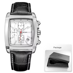 Megir Rectangle Dial Leather Strap Watch for Men