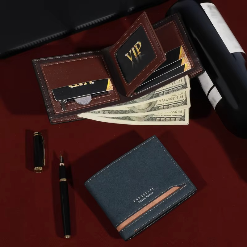 Men's Fashion Business Short Wallet with Zipper Coin Pocket