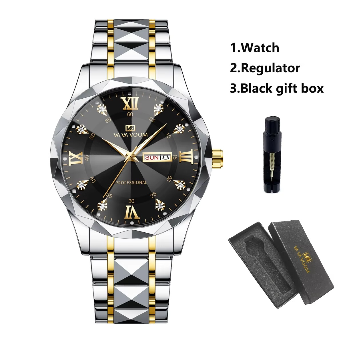 Diamond Luxury Night Glow Double Calendar Quartz Movement 41mm Watch
