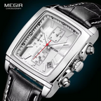 Megir Rectangle Dial Leather Strap Watch for Men