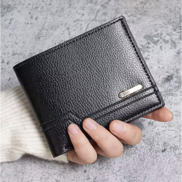 Executive Lychee Series - Luxe PU Leather Men’s Compact Bifold Wallet with Multi-Card Capacity and Soft-Grain Finish