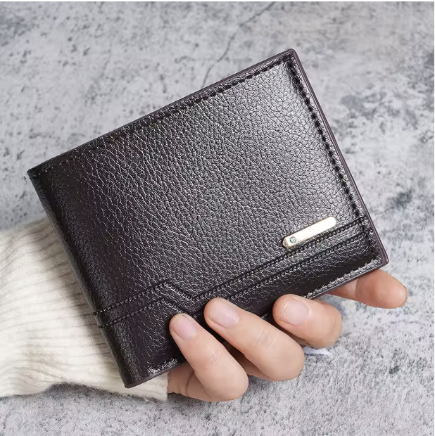 Executive Lychee Series - Luxe PU Leather Men’s Compact Bifold Wallet with Multi-Card Capacity and Soft-Grain Finish