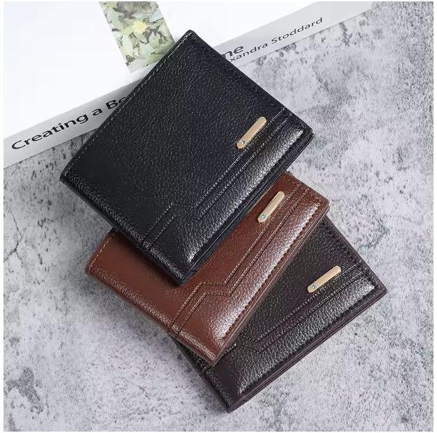 Executive Lychee Series - Luxe PU Leather Men’s Compact Bifold Wallet with Multi-Card Capacity and Soft-Grain Finish