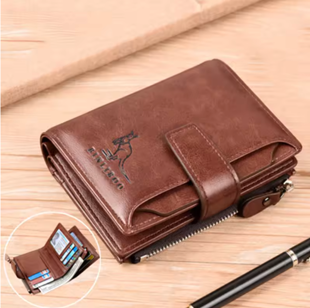PrestigeGuard Elite Series - Men’s Luxury Short RFID-Blocking Leather Bifold Wallet with Zippered Coin Pocket & Multi-Card Slots