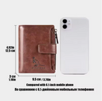 PrestigeGuard Elite Series - Men’s Luxury Short RFID-Blocking Leather Bifold Wallet with Zippered Coin Pocket & Multi-Card Slots