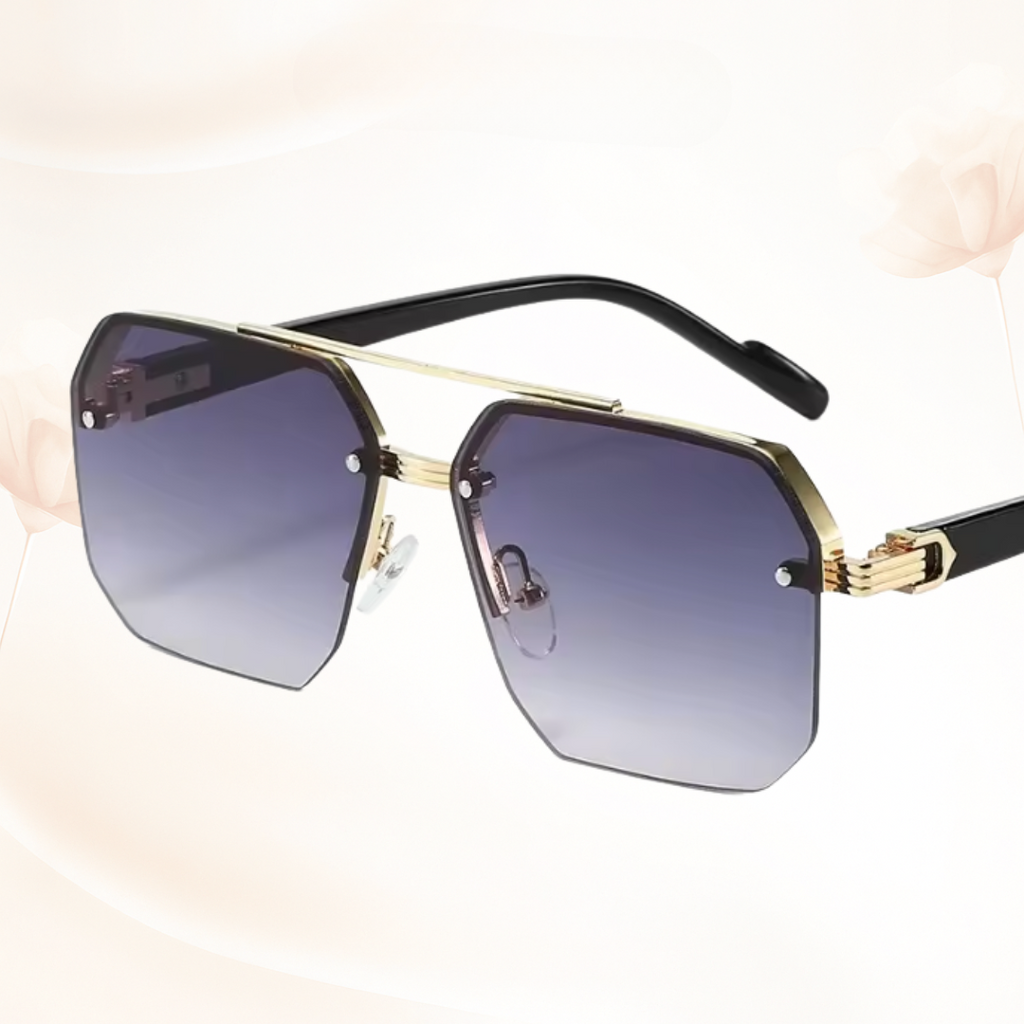 Urban Retro Metal Shades - Retro Metal Square Half-Frame Sunglasses with Stud Accents