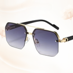Urban Retro Metal Shades - Retro Metal Square Half-Frame Sunglasses with Stud Accents