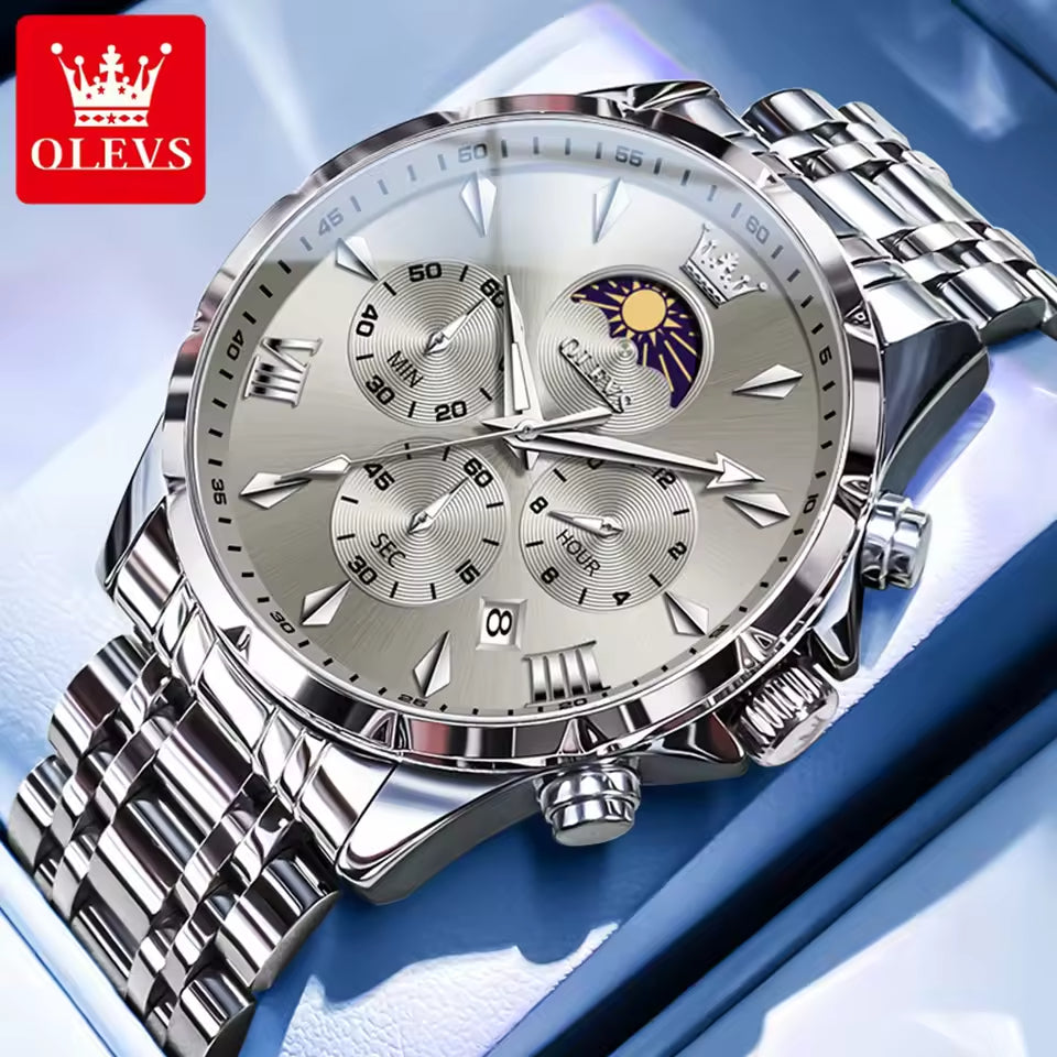 Moonphase Chrono Pro 7-Series - Moonphase Chronograph Quartz Watch for Men – Stainless Steel, Multifunction & Waterproof