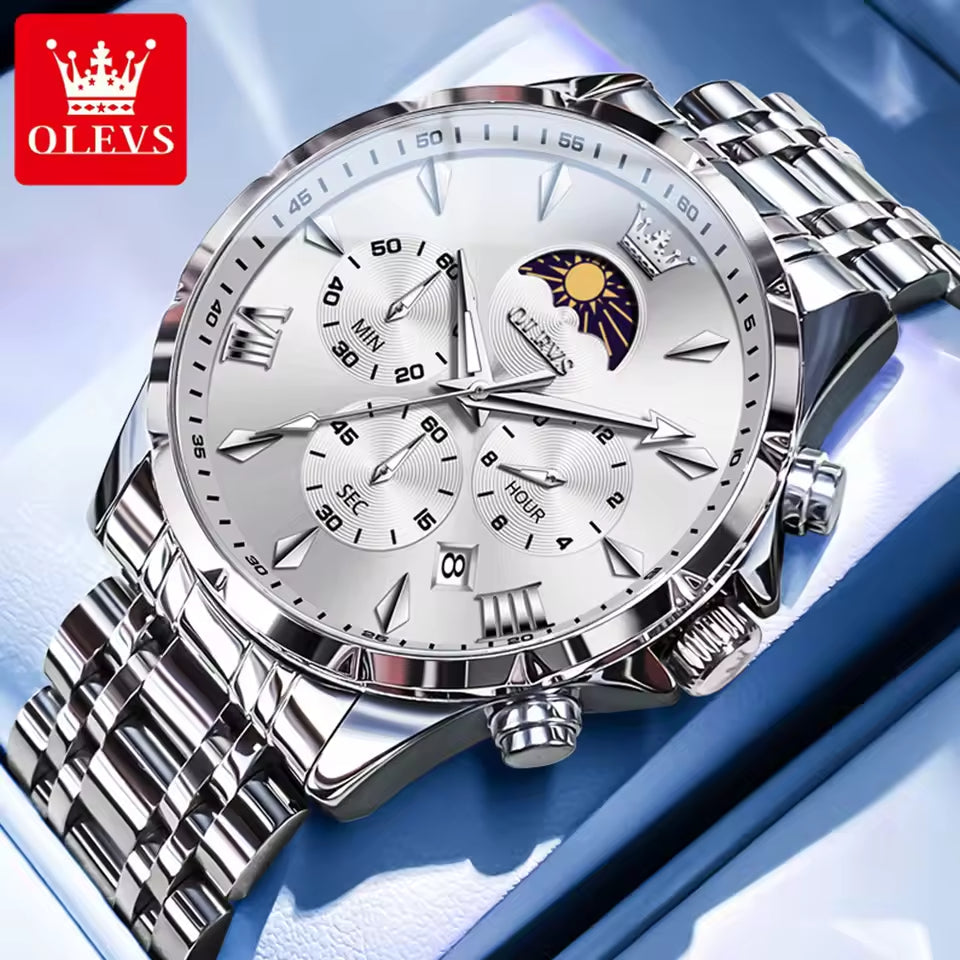 Moonphase Chrono Pro 7-Series - Moonphase Chronograph Quartz Watch for Men – Stainless Steel, Multifunction & Waterproof