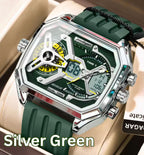 LumiLED - Rectangular Men’s Quartz Watch – Silicone Strap, LED Calendar & Week Display with Luminous Backlight