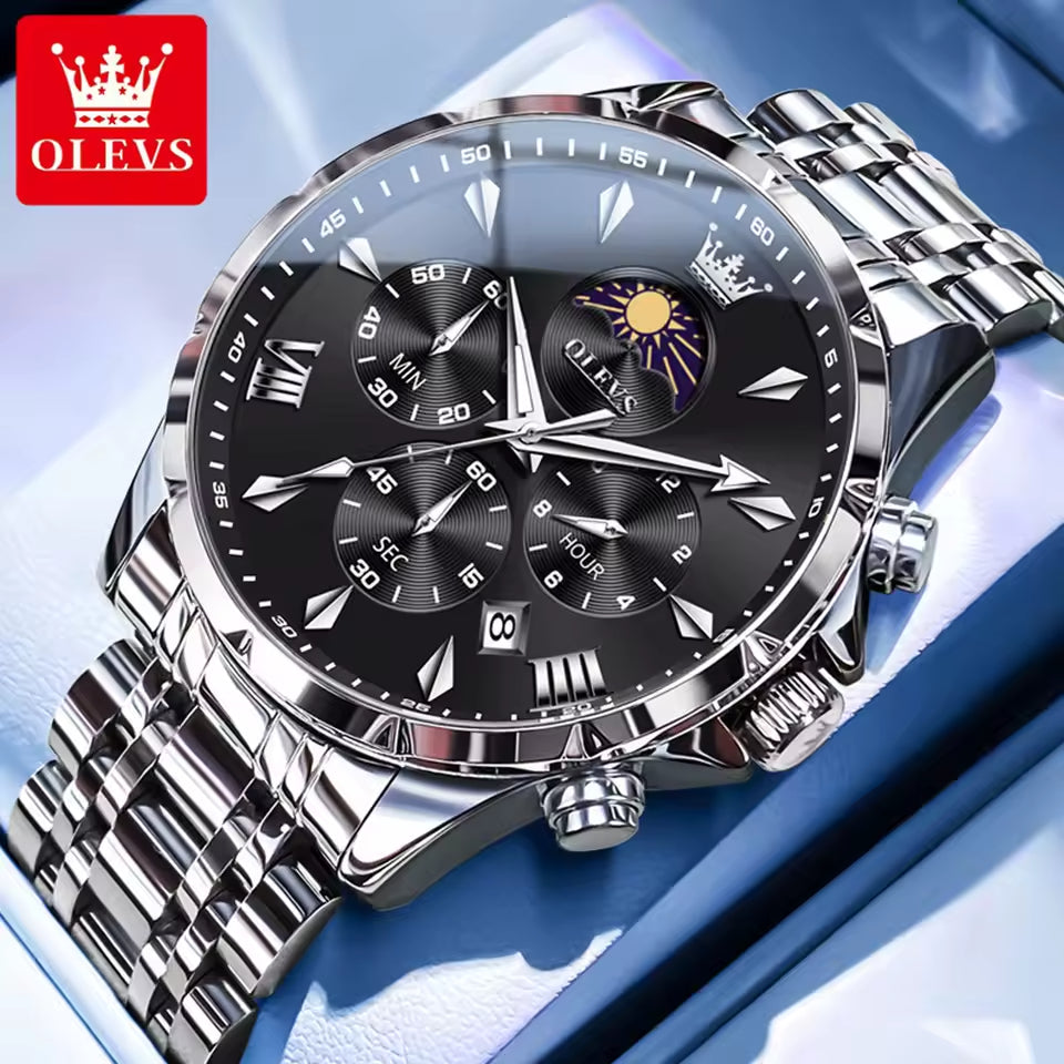 Moonphase Chrono Pro 7-Series - Moonphase Chronograph Quartz Watch for Men – Stainless Steel, Multifunction & Waterproof